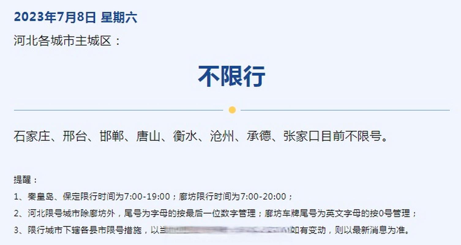 河北省哪些城市不限号